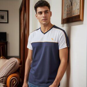 NWT STONE FALCON ( MED ) Casual/Athletic Color Block Short Sleeve V-Neck Top